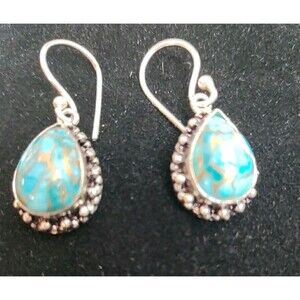 925 Turquoise & Copper Earrings 1.25 Long Dangle Earrings